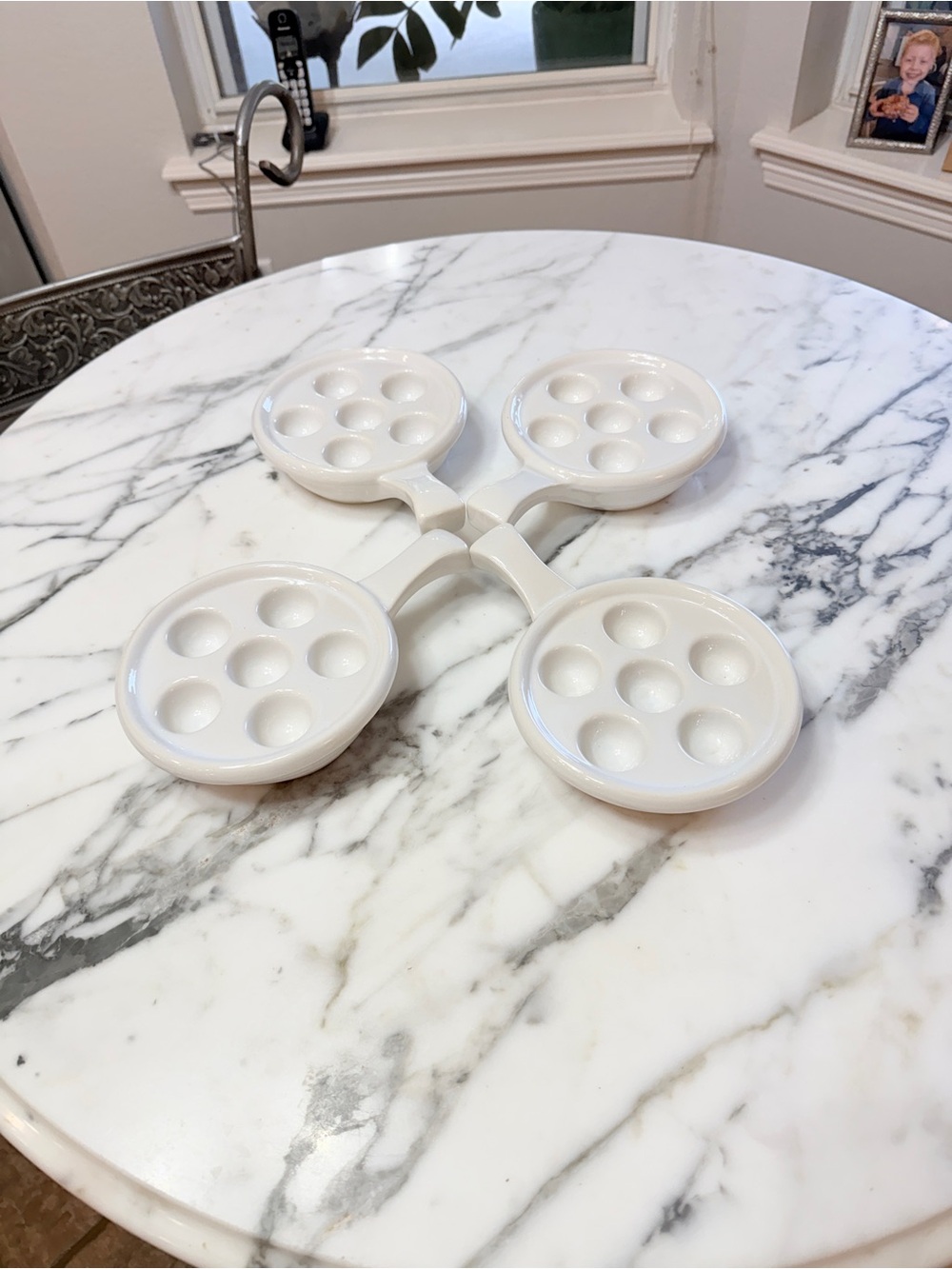 Set of 4 White French Ceramic Escargot Bakers – 6‑Well Vintage Serveware - Picture 14 of 15